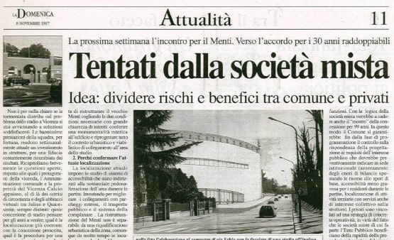 Articolo giornale Campus Stadio Menti Vicenza